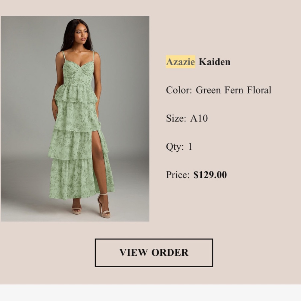 Azazie Kaiden Green Fern Floral Tiered Lace Maxi Dress - NEW W/O TAGS NEVER WORN